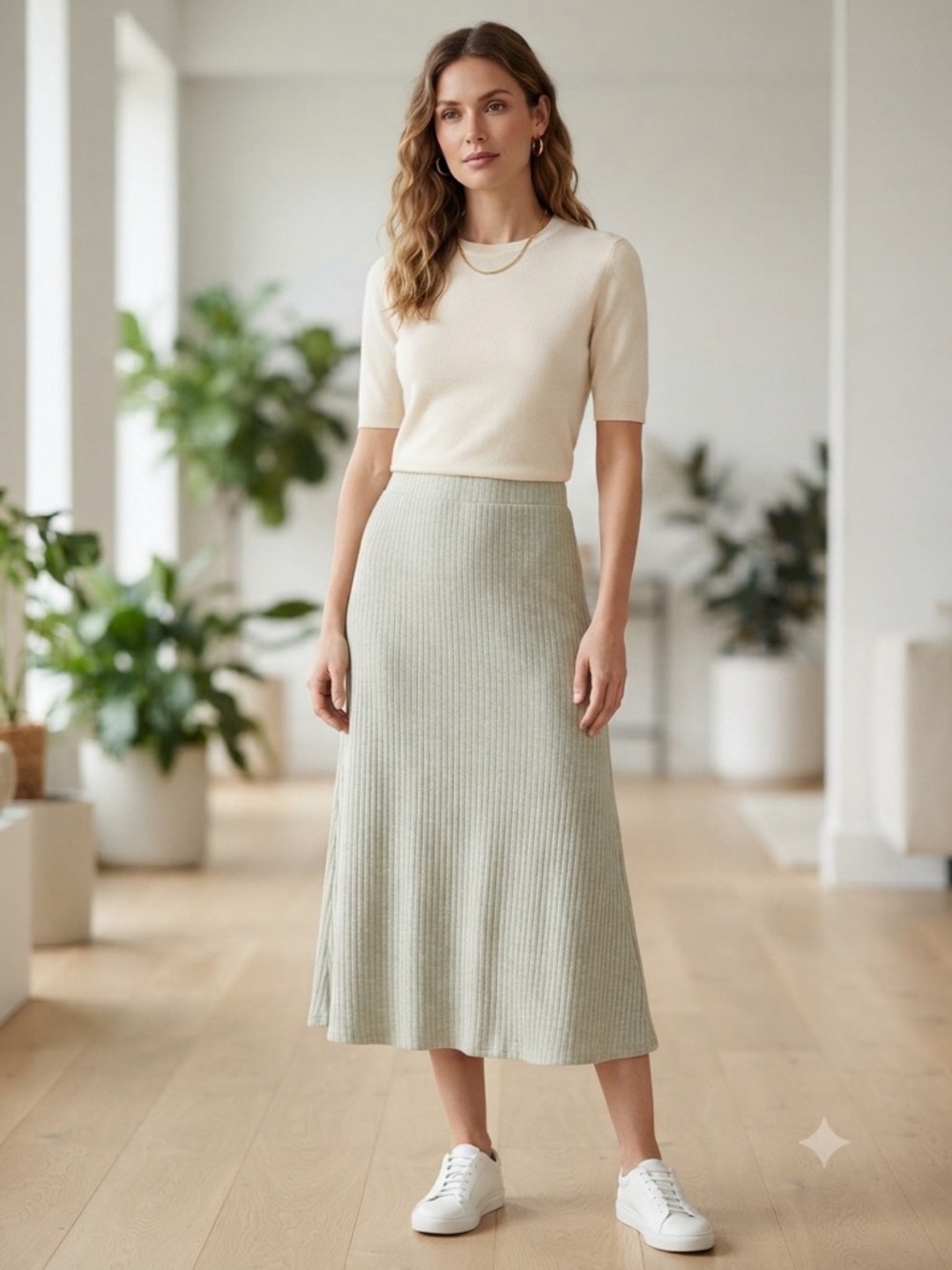 stradivarius Light Gray Ribbed Maxi Skirt